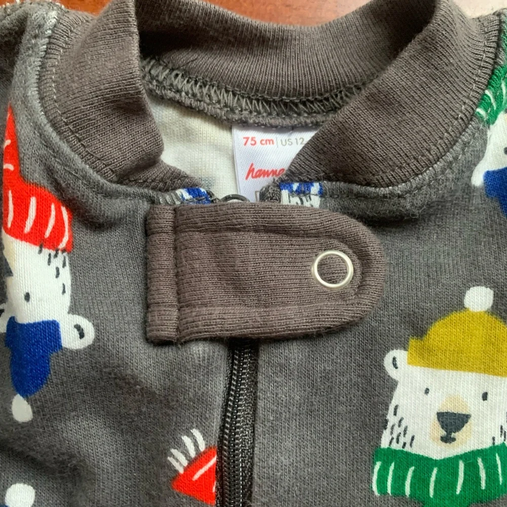 Hanna Andersson Long John Size 12-18m Full Zip Pajamas Grey Winter Bears Sleeper